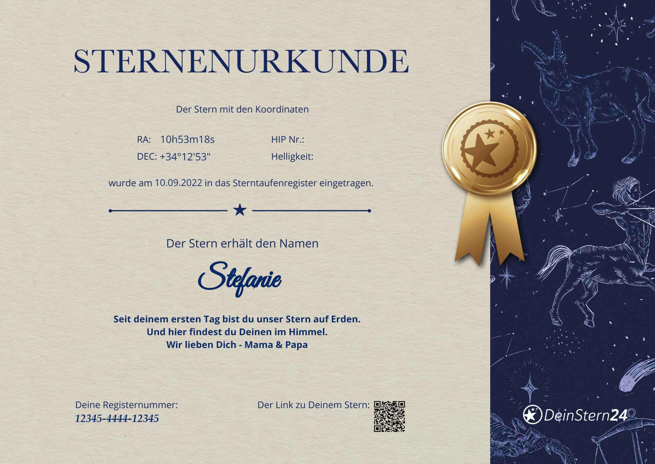 Sterntaufe Zertifikat mit Siegel small
