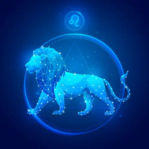 Représentation de la constellation du Lion, symbole inclus